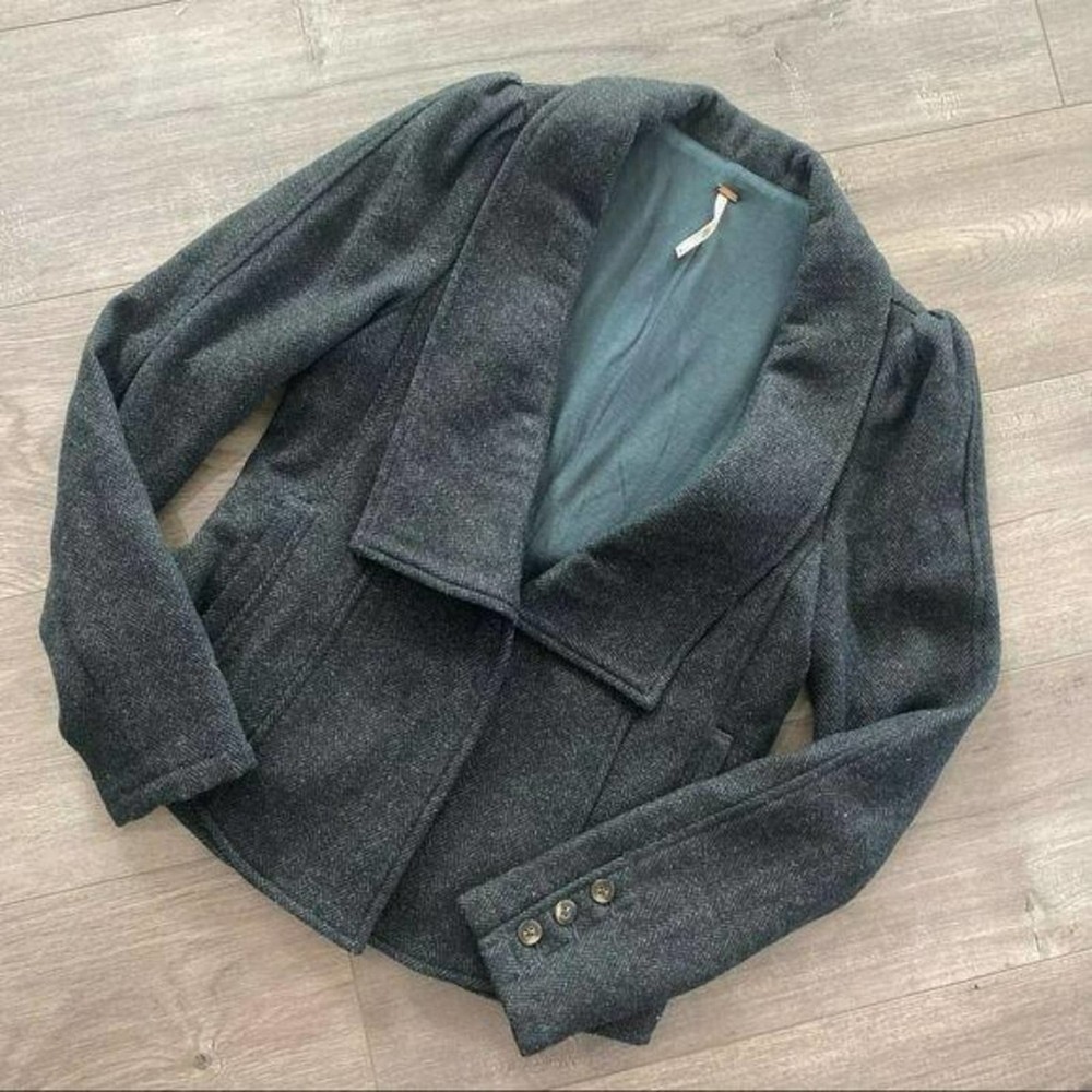 Free People Herringbone Grey Wool Blazer Jacket - Picture 4 of 8